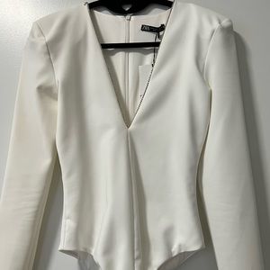 Zara NWT White Bodysuit with Rhinestones